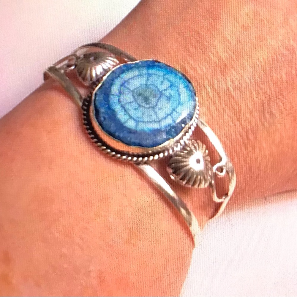 Solar Quartz 925 Sterling Silver Cuff Bracelet